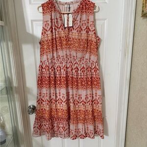 Ash Red and White Geometric Mini Dress